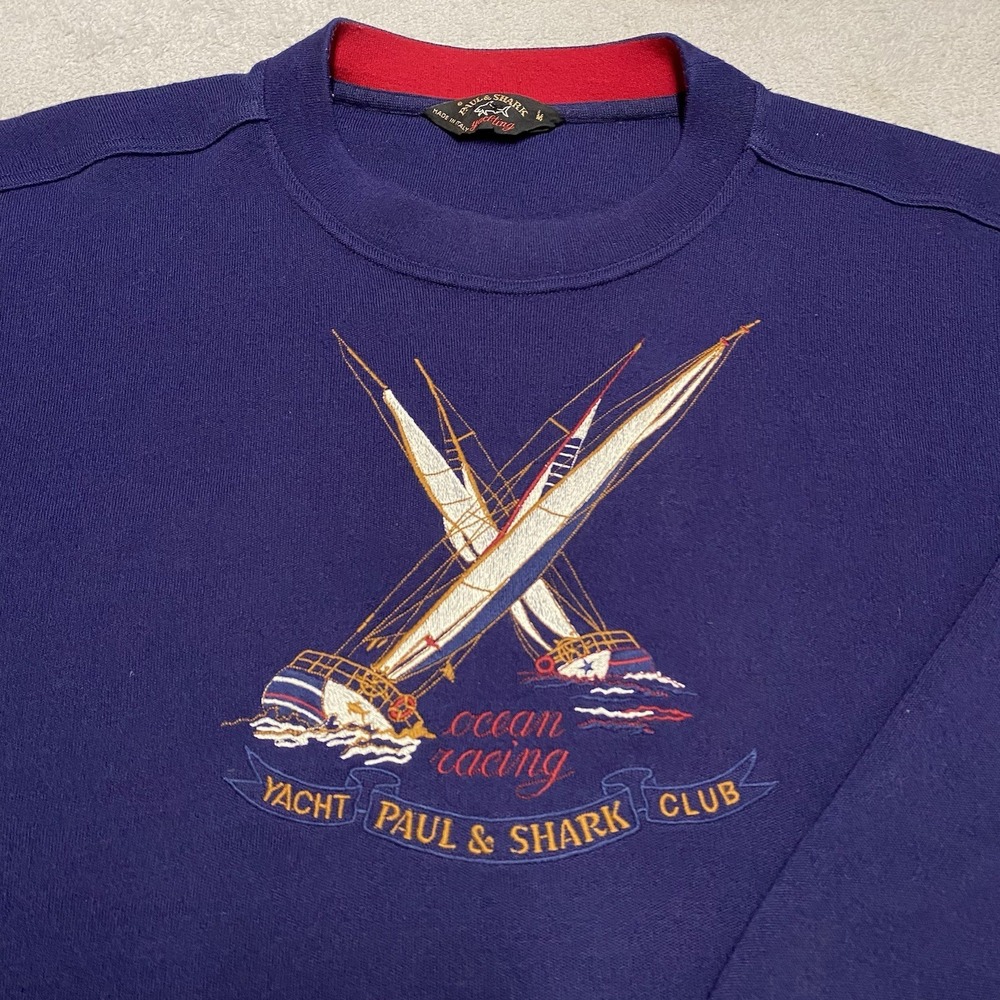 Vintage Paul & Shark Sweater Mens Medium Embroidered Yacht Club Racing Wool Read